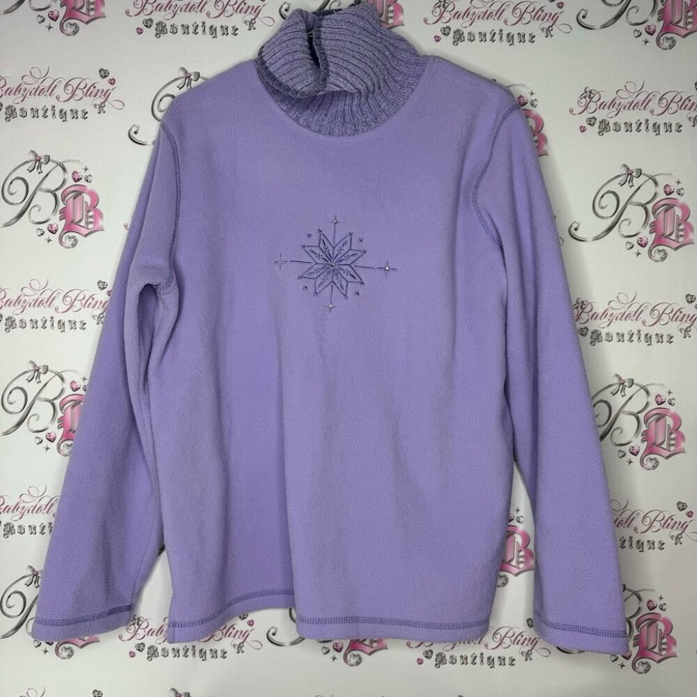 Carroll reed sweater turtleneck lilac purple snowflake bling diamond crystals